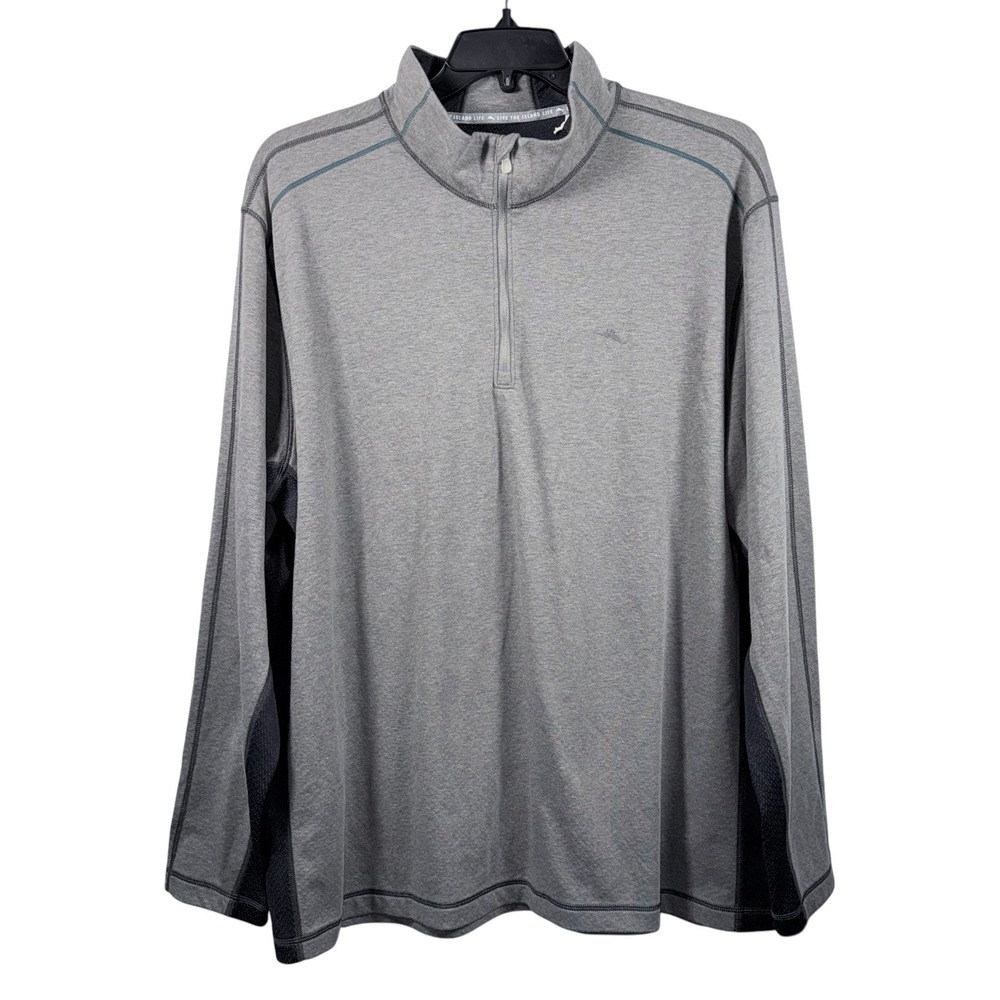 Tommy Bahama Mens XXL IslandZone Rio Valley Half Zip Pullover Black and Gray NWT